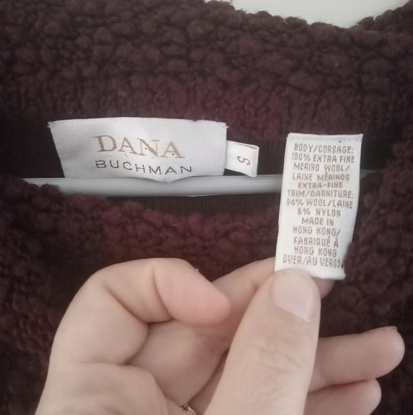 Dana Buchman Women Boucle Knit Collar & Cuff Burgundy Merino Wool Sweater Small - Picture 3 of 5